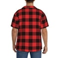 thumbnail image 5 of KLL Buffalo Plaid Red Black Print Men's Shirt Short Sleeve Button Down Summer Cuba Beach Shirts- Small, 5 of 7