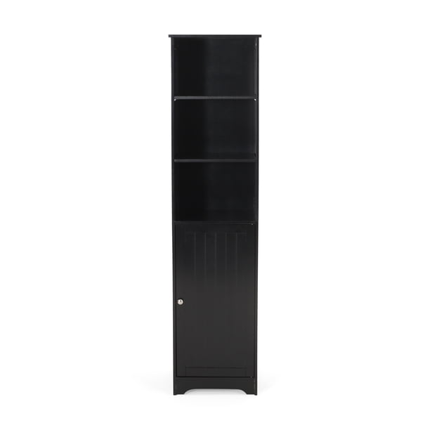 Bakari Modern Free Standing Bathroom Linen Tower Storage Black