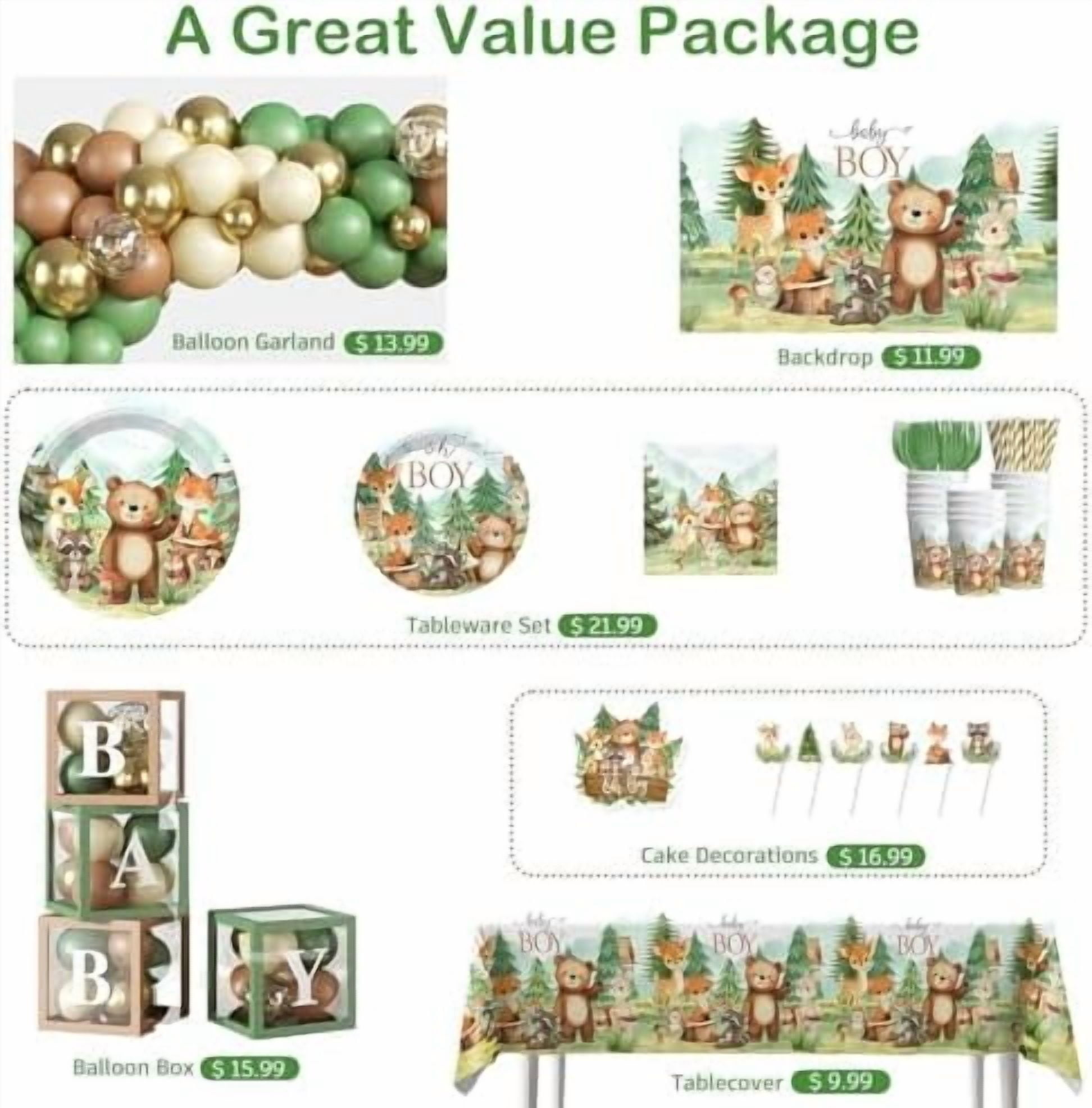 254Pcs Woodland Baby Shower Decorations, All-in-one Baby Boy Woodland Forest Animals Party Set with Plates, 2 Tablecloths, Cupcake Stand Woodland Theme Baby Shower Decorations$$