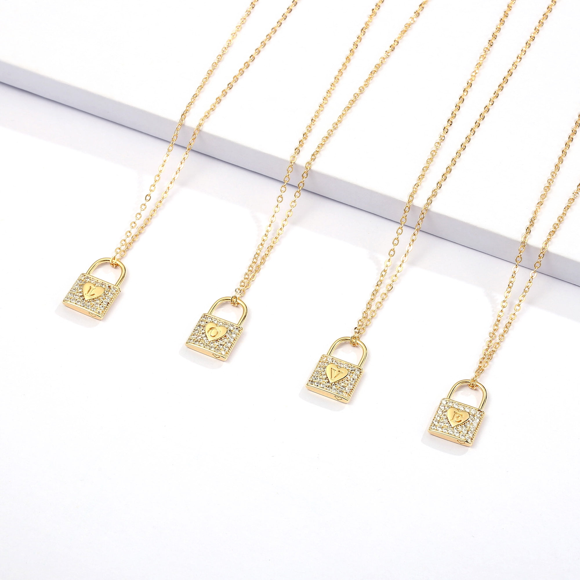 Initial Lock Necklace with Diamonds- 14k Solid Gold - Oak & Luna