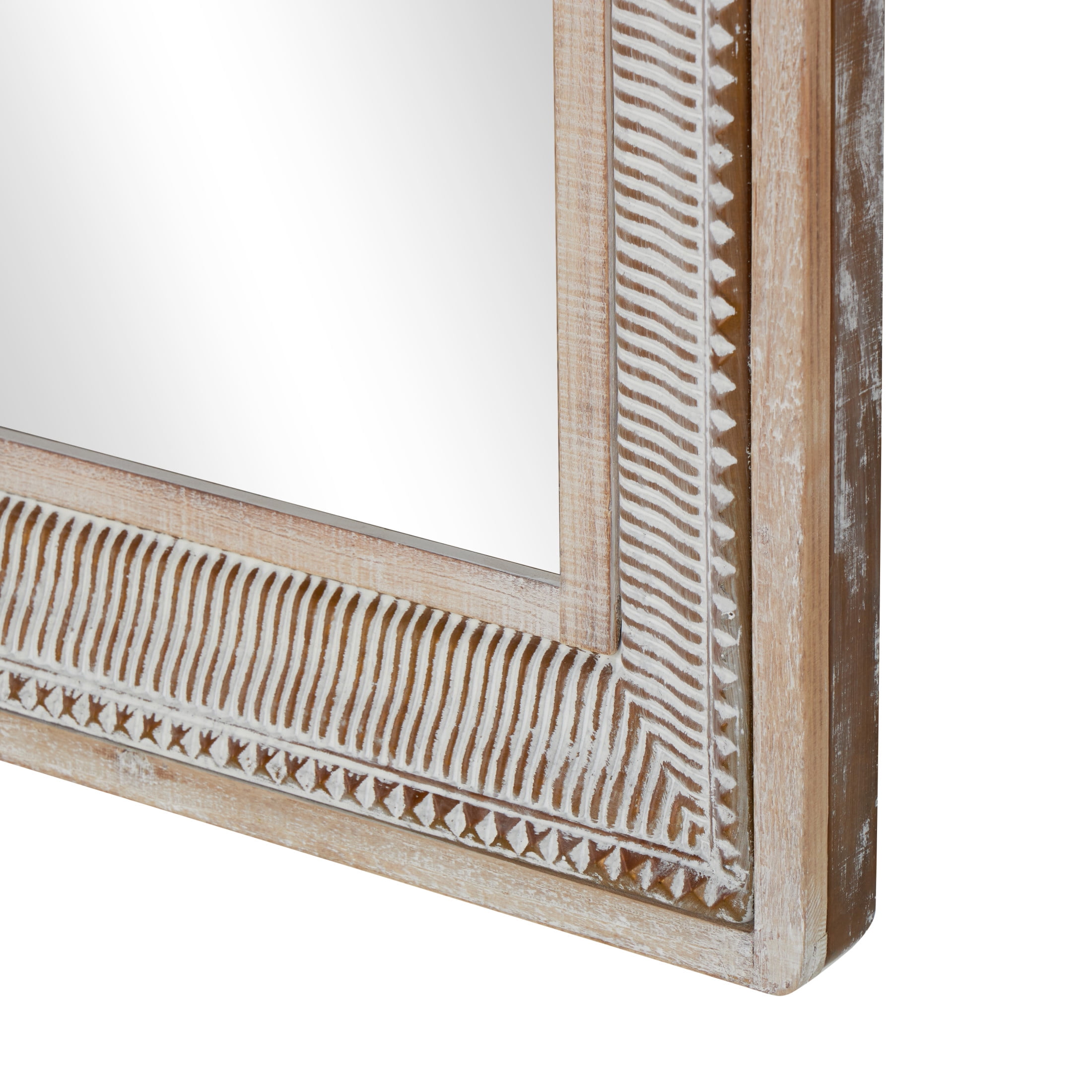 DecMode 31" x 43" Brown Whitewashed Wall Mirror with Linear Gold Markings