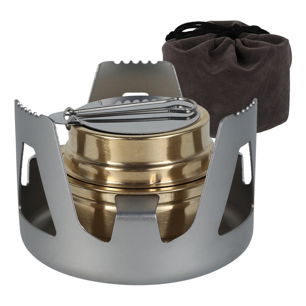 Portable Alcohol Stove Outdoor Picnic Stove Mini Alcohol Stove for Backpacking, Lightweight Brass Spirit Burner with Aluminium Stand for Camping Hiking