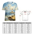 thumbnail image 2 of Lighthouse Sunrise Coast Scenery Pale Blue Tan Women's T-Shirt Short Sleeve T Shirts Tops Tee Ladies Loose T, 2 of 6