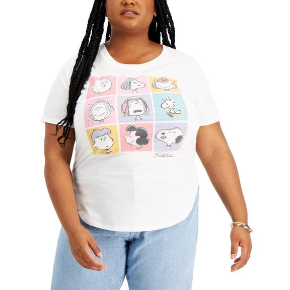 Love Tribe Womens Trendy Plus Size Peanuts Graphic T-Shirt,White,1X