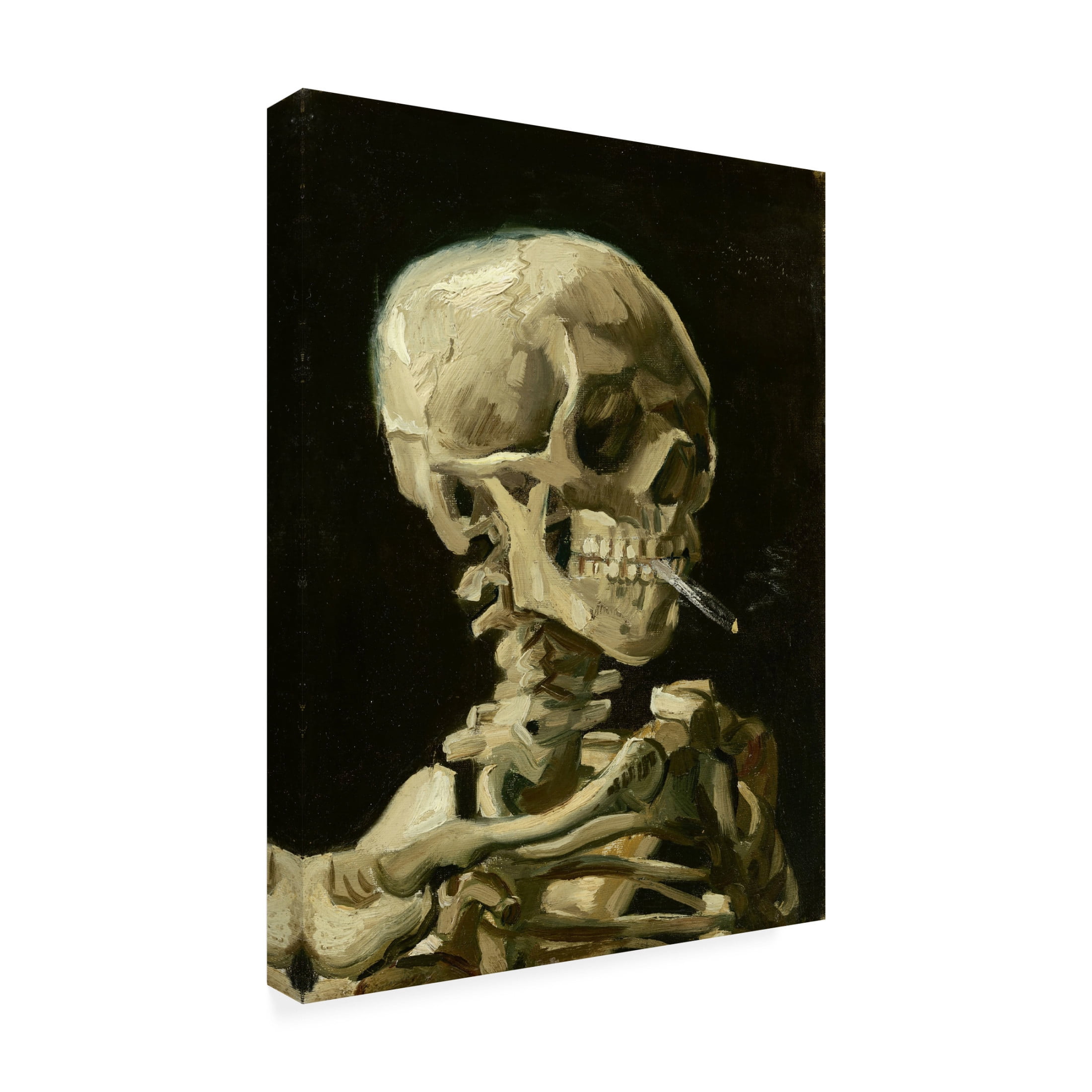 Trademark Fine Art Pictufy Head of a skeleton with a burning cigarette Canvas Wall Art