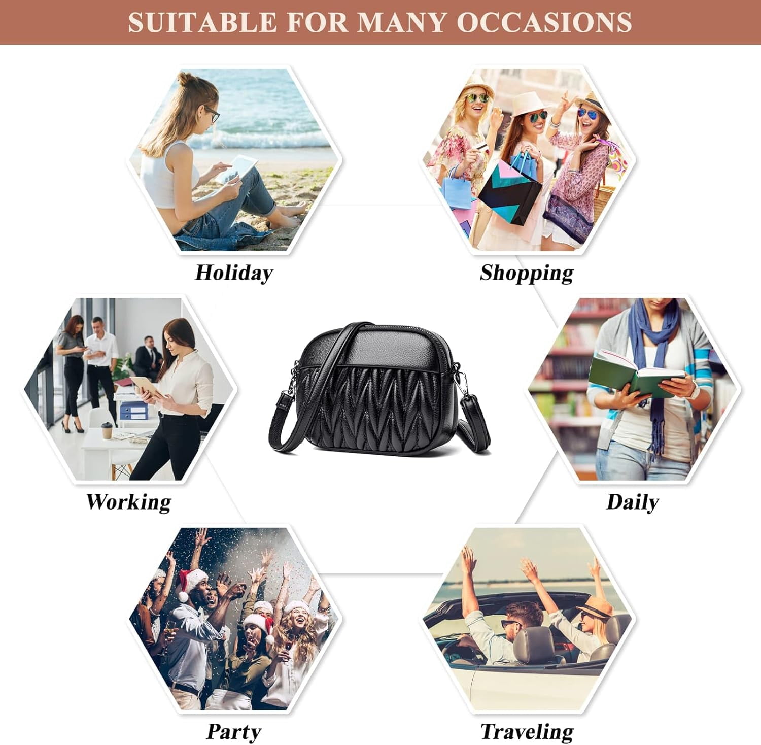 Quilted Crossbody Bags for Women PU Leather Lightweight Shoulder Bags Outdoor Trendy Medium Size Purses Wallet