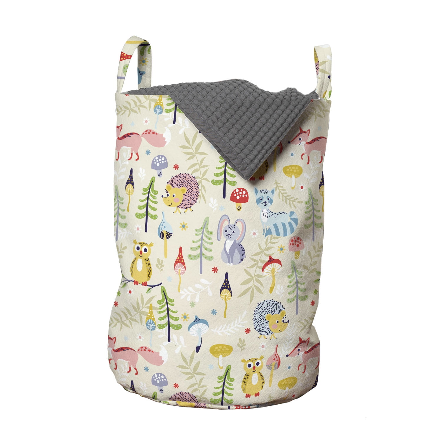 Colorful Laundry Bag, Cartoon Style Forest Animals Hedgehog Fox and Owl ...