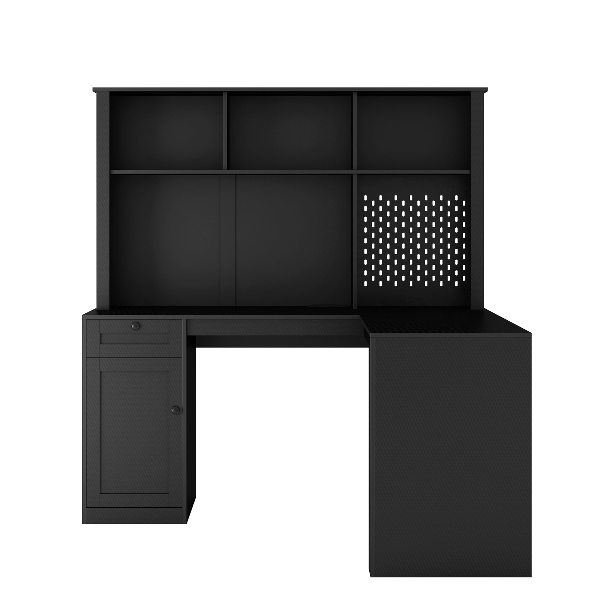 L Shaped Computer Desk with Storage Drawers, 2-IN-1 Home Office Desks with Bookshelf & Hutch & Pegboard, Modern Office Table with Outlet, Work Desk Study Desk for Home Office, Black