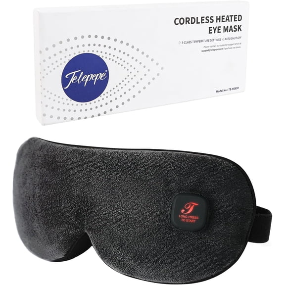 Heated Eye Mask, Cordless Warm Eye Compress for Dry Eyes Blepharitis, Light Blocking Heat Eye Mask for Men Women, 1000mAh Rechargeable Battery and Washable Cover (Black)