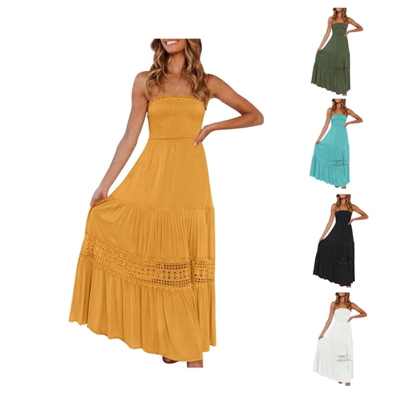 Bixock Casual Dresses for Women,Women's Plus Size Dresses,Dresses for Women Strapless Sleeveless Round Neck Lace Bodice Solid Bandage Bodycon Midi Dresses