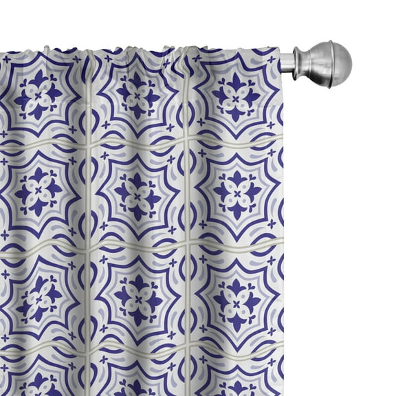 Ambesonne Geometrıc Curtains, Portuguese Floor Tile, Pair of 28"x84", Violet Blue and Blue Grey