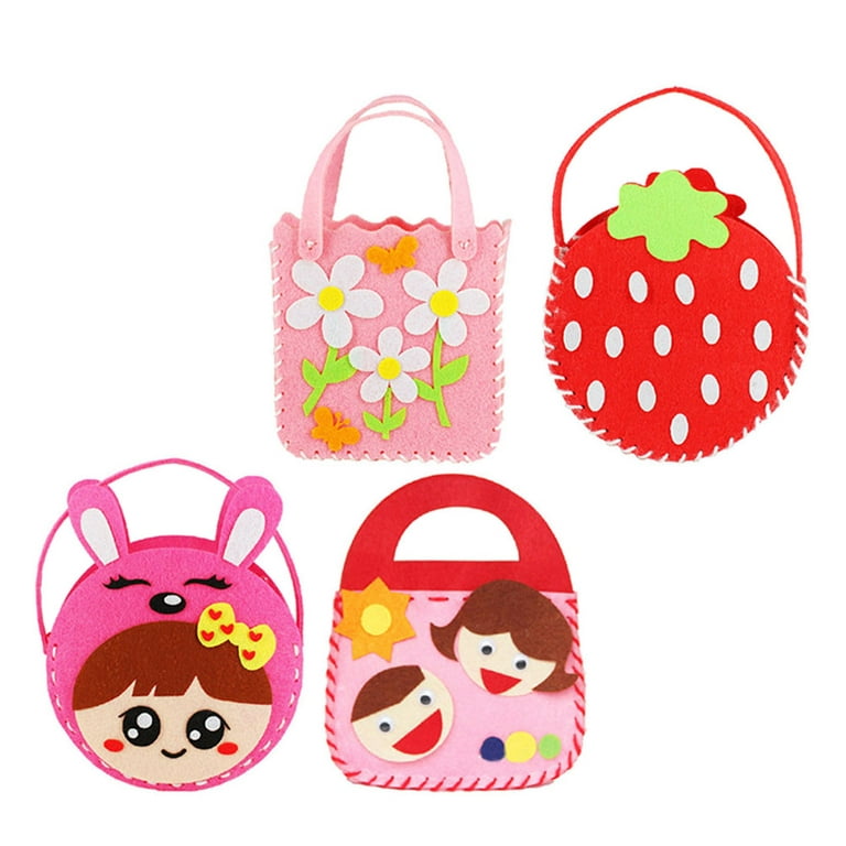 TEHAUX 4 Sets Small Bag DIY Material Bag Art Craft Purse Making Supplies  Large Cute Handbag Cartoon Shopping Pouch DIY Crossbody Bag Kit Leather