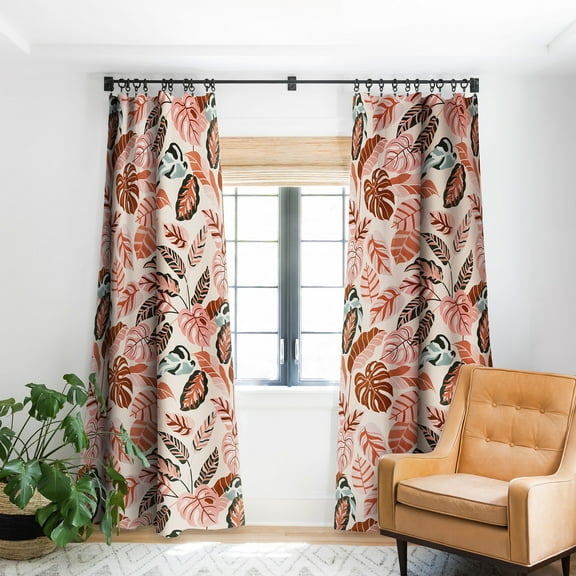 Society6 Marta Barragan Camarasa Pink Tropical Jungle Leaves Blackout Curtain Single Panel PInk Tropical 50" x 84"