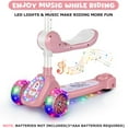 thumbnail image 3 of Eotvia Kids Scooter with LED Lighted Wheels, 3 Adjustable Height Handlebars and Foldable Seat - Sit or Stand Ride, Lean-to-Steer & Widen Anti-Slip Deck, Scooters for Kids 3 YO & up, Pink, 3 of 8