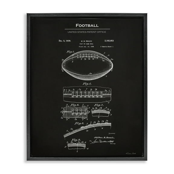 Stupell Industries Detailed Football Blueprint Sports Painting Black Floater Framed Art Print Wall Art, 17 x 21