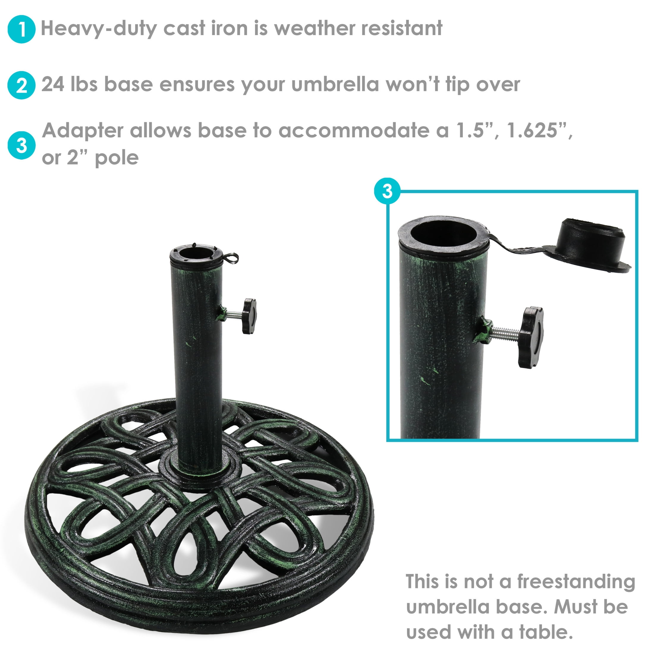 Sunnydaze 24 lb Green Round Cast Iron Market Umbrella Base