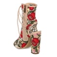 thumbnail image 3 of Women Sheer Mesh Peep Toe Lace Up Corset Embroidered Block Heel Ankle Boot HD79, 3 of 6