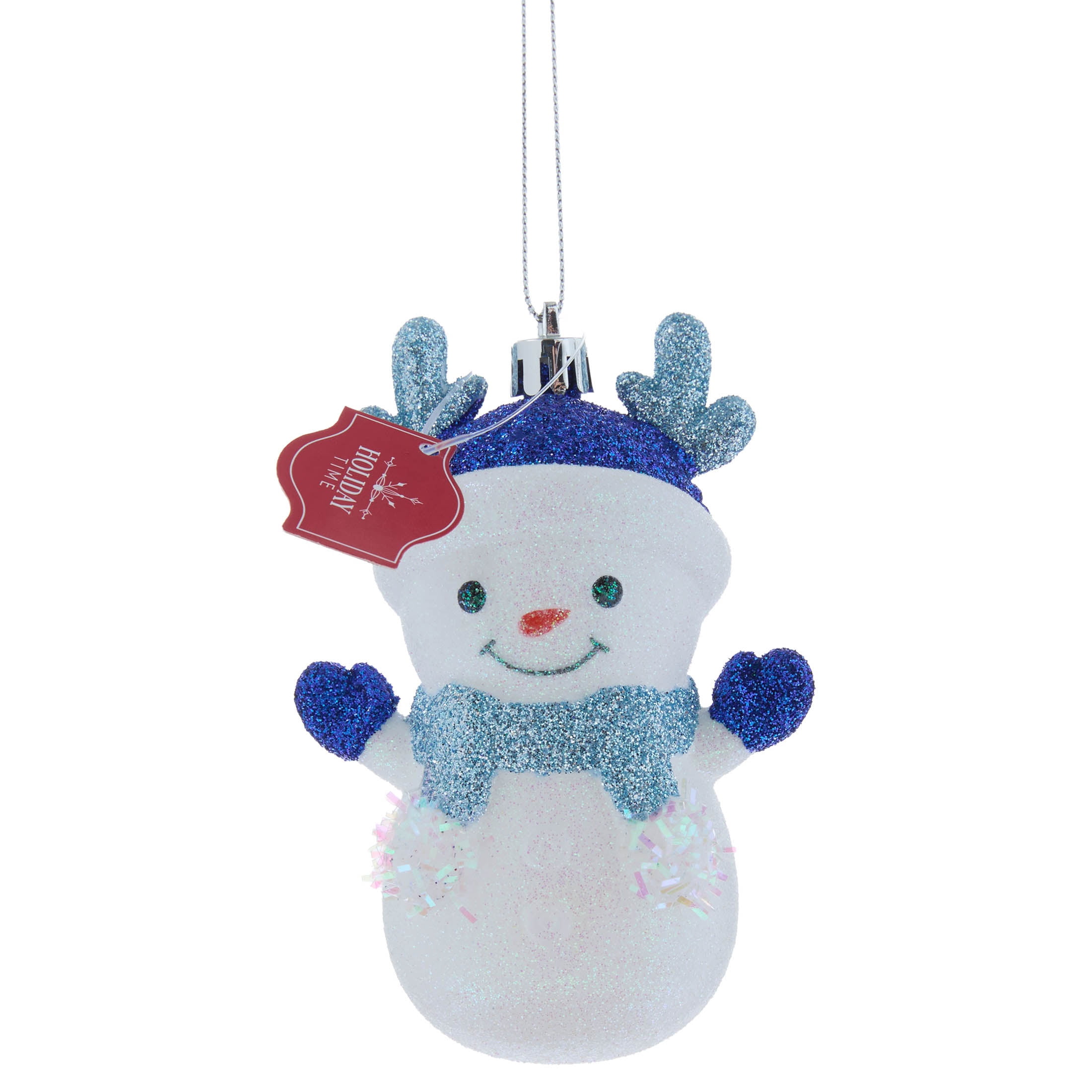 Blue and White Glitter Snowman with Antlers Christmas Ornament, 4.3", by Holiday Time