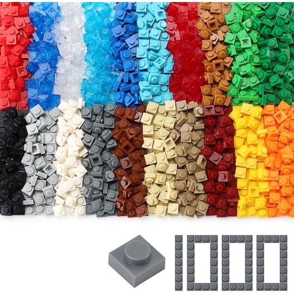 Basic 1000 Pieces Plate 1x1 Bricks Creative 20 Colors Parts Building Play Blocks Set Toy Compatible with 3024 Accessories for Kids