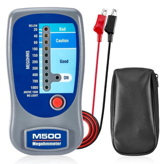 M500 Electronic Megohmmeter, Insulation Tester with Storage Bag, 1000 Megohms at 500V, for Motors, HVAC, Compressors, Wiring