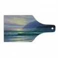 thumbnail image 1 of Nature Cutting Board, Ocean Waves in the Morning an Sun Sky Above Mountain Foggy Horizon Surreal Scenery, Tempered Glass Cutting and Serving Board, Wine Bottle Shape, Lilac Teal, by Ambesonne, 1 of 1
