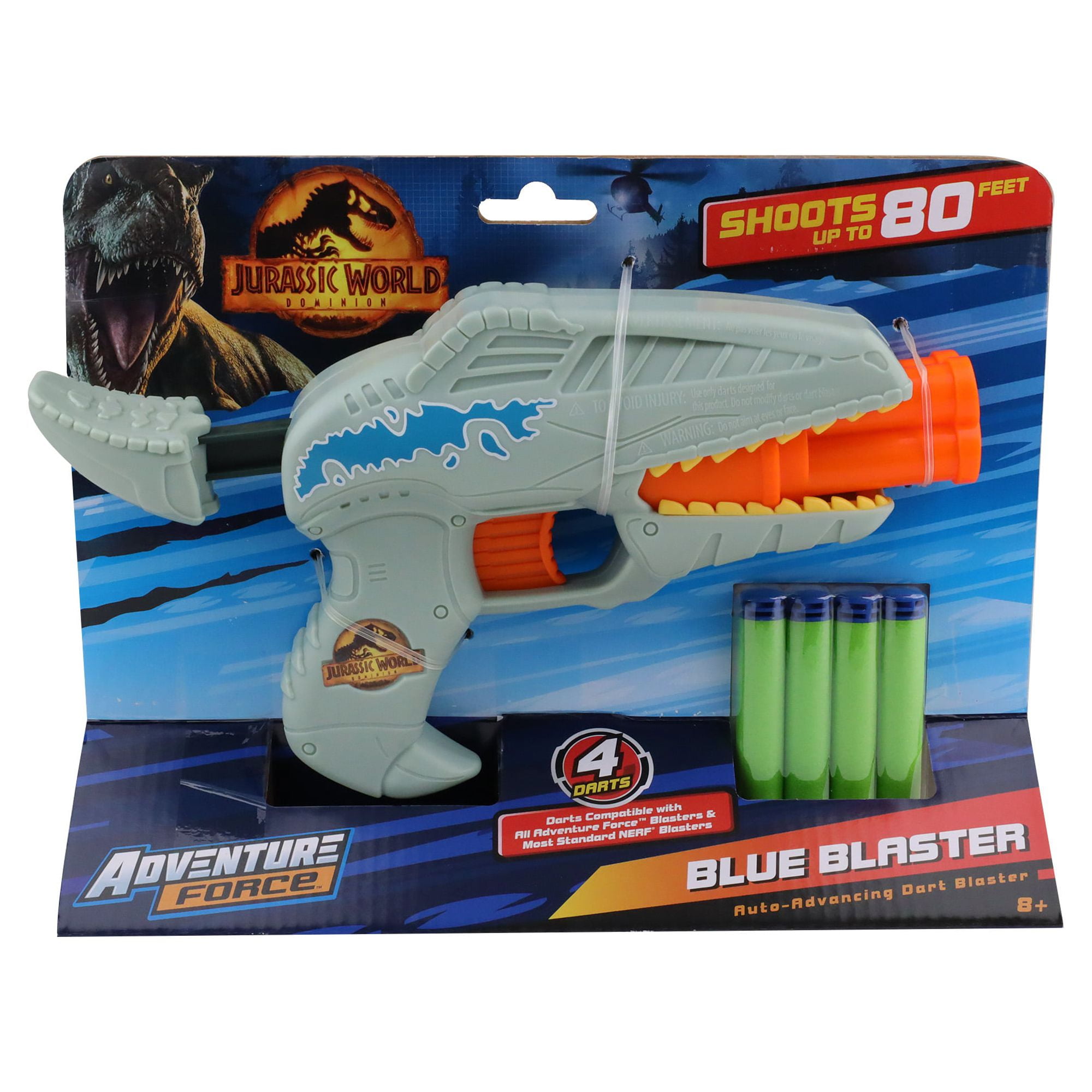 Adventure Force Jurassic Blue Blaster Auto Advancing Dart Blaster - Compatible with NERF Foam Darts