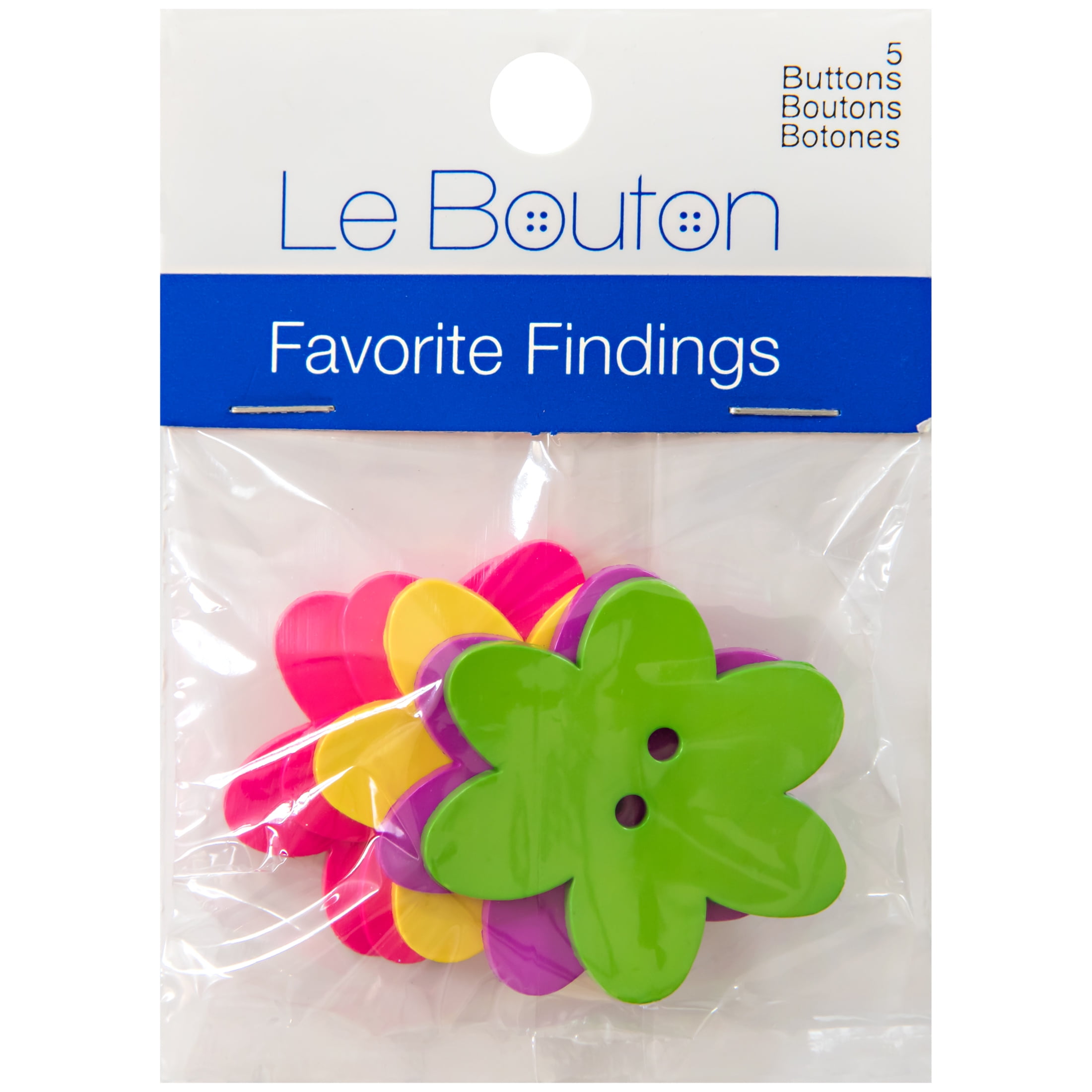 Favorite Findings Brights 1 1/2" Big Blossoms 2-Hole Buttons, 5 Pieces