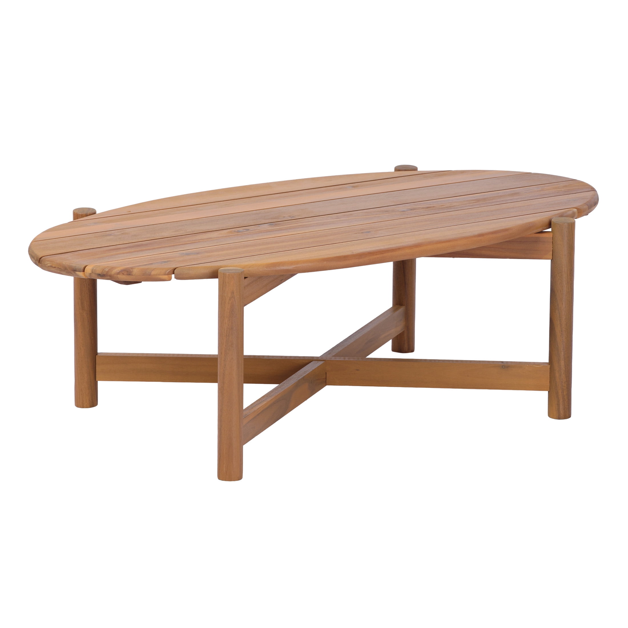 Christopher Knight Home 47" Outdoor Oval Coffee Table, Acacia Wood Slatted Patio Table, Light Teak