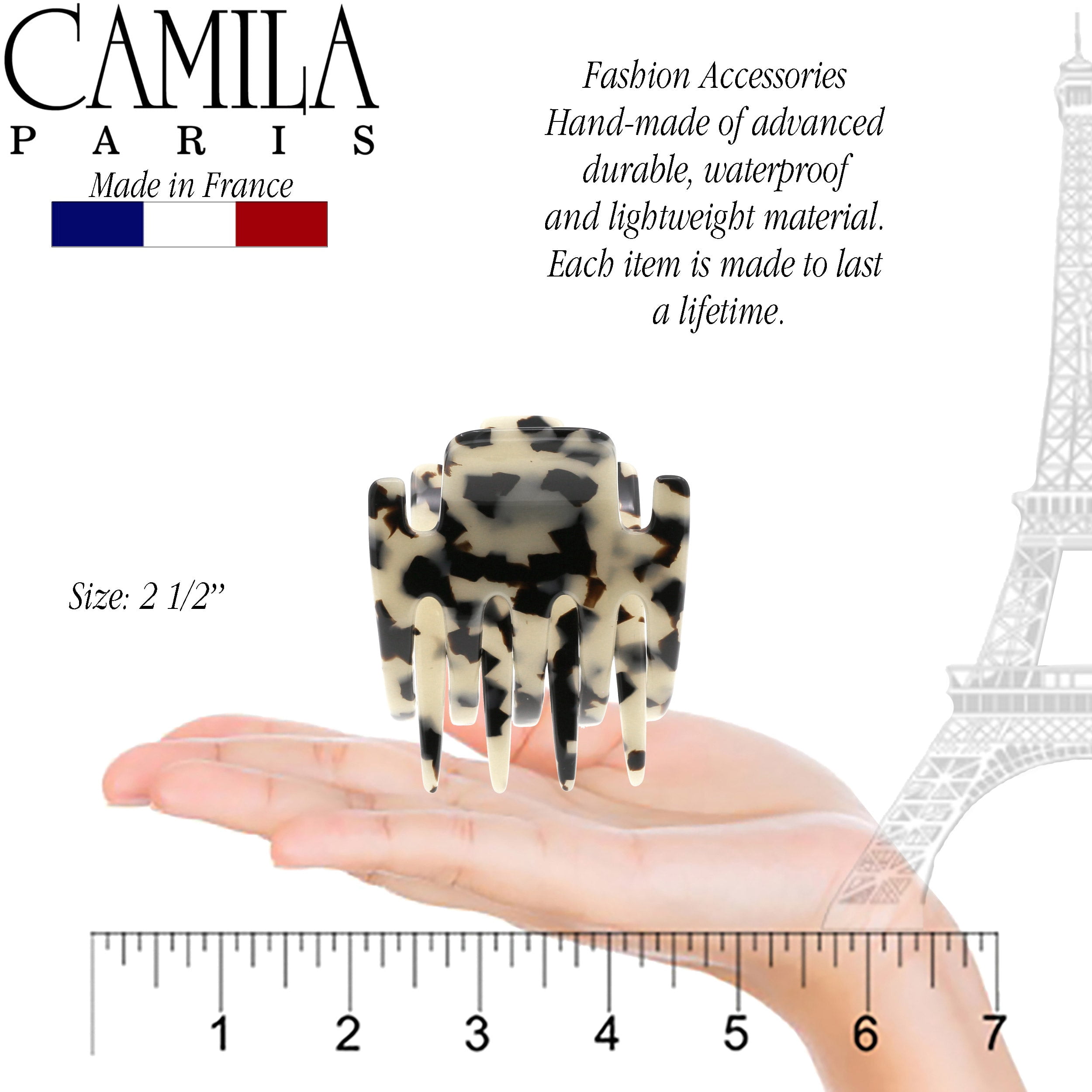 Camila Paris CP3473 French Hair Clip for Women, Hand-Made Hair Side Clips, 3 inch Girls Hair Claw Clips Jaw Fashion Durable Styling Hair Accessories for Women, Strong Hold No Slip Grip, Made in France