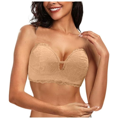 BYHONG Women Strapless off The Shoulder Bra Small Chest Flat Chest Push up Top Non Bra Bras for Women Beige XXL