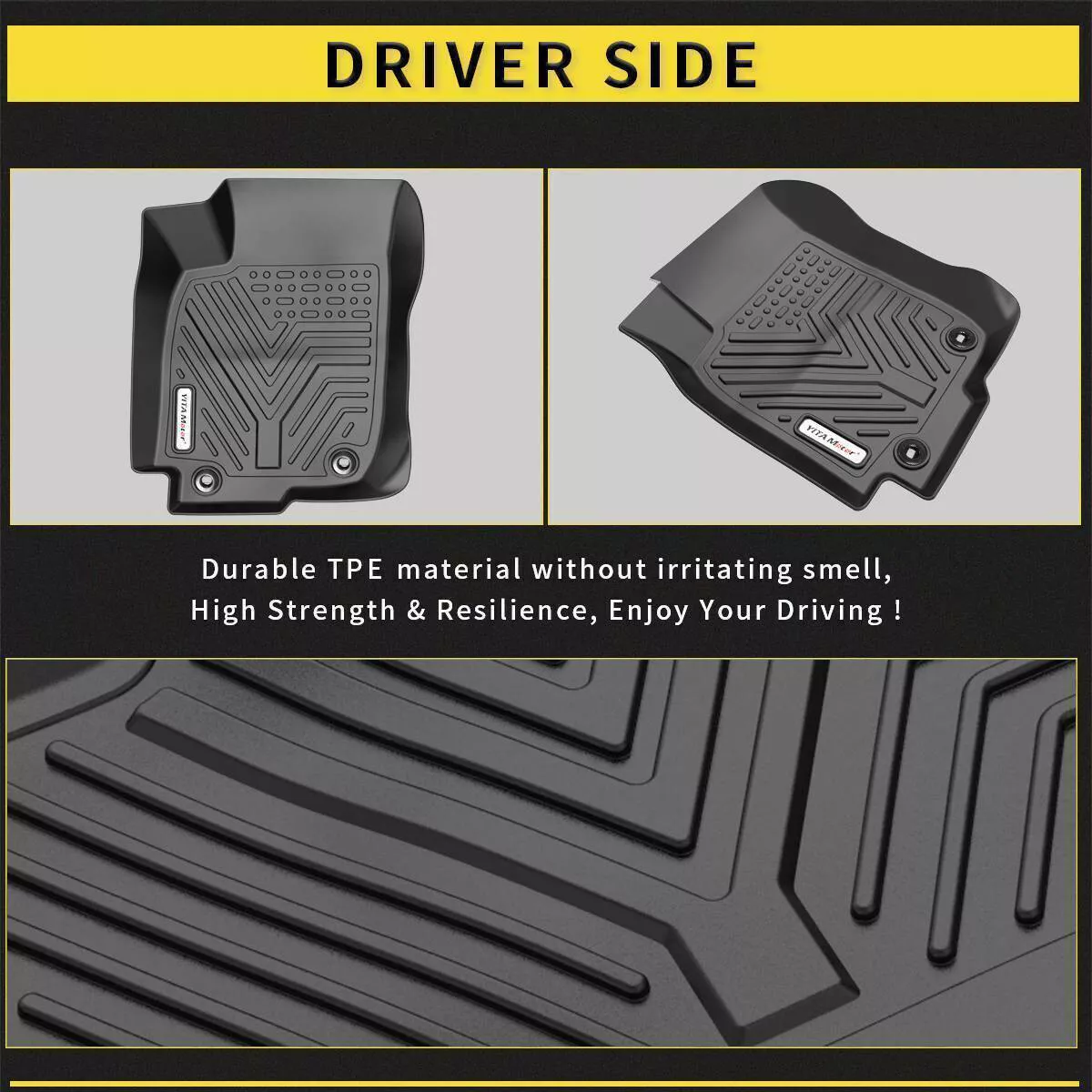 RVNI All Weather TPE Rubber Front and Rear 3-Piece for 2013-2018 Toyota RAV4 Floor Mats Set
