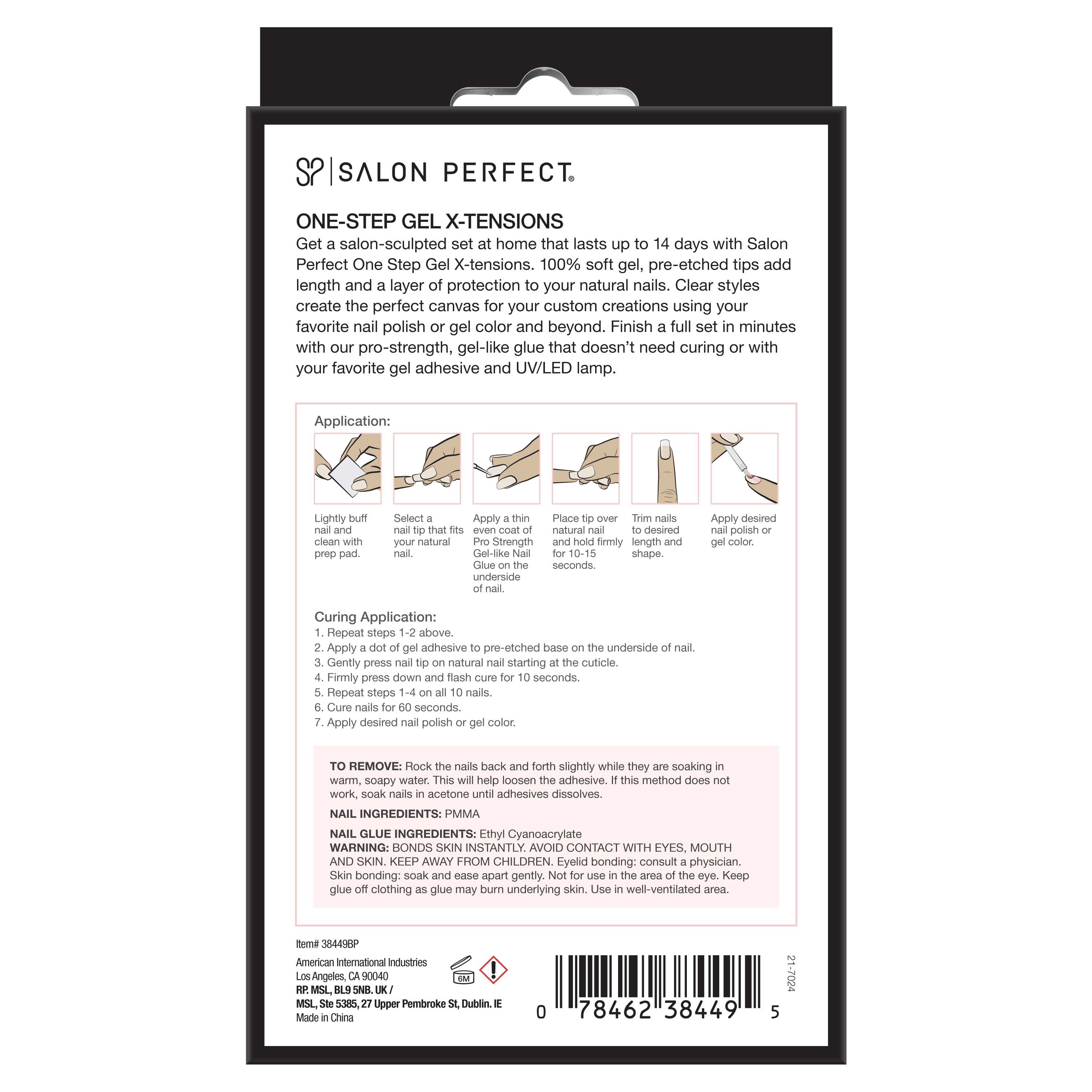 Salon Perfect Artificial Fake Press On Nails, 305 Gel X-Tension, Clear, Stilletto, File and Glue Inlcuded, 120 Nails