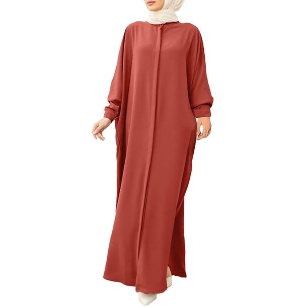 Túnica musulmana para mujer: vestido largo con mangas murciélago, corte holgado, cuello redondo, poliéster, prenda de oración para todas las estaciones, talla única, diseño con capucha