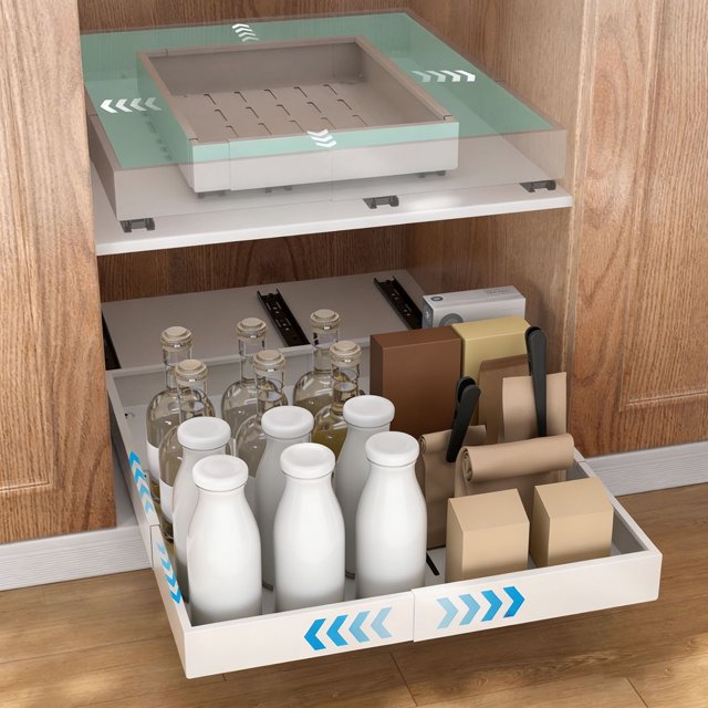 Organizadores Extraíbles para Armarios de Cocina, Cajones Inferiores con Guías Metálicas para un Deslizamiento Suave, Organizador Multiusos para Armarios de Baño y Dormitorio (una pieza)