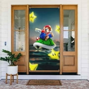 Super Mario Bros Door Cover Decorated Banner Tapestry Home Decoration Holiday Party Supplies Door Banner Porch Sign Banner 72.8 x 35.4 Inch
