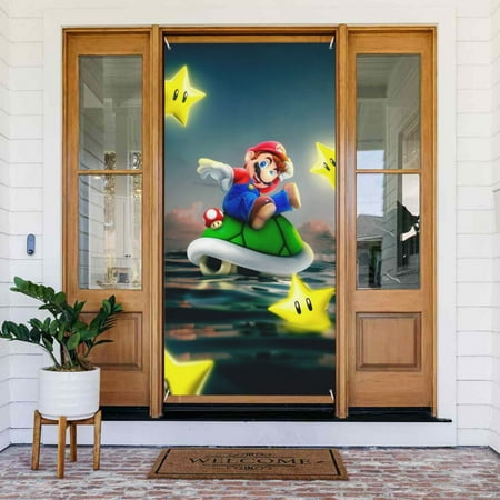 Super Mario Bros Door Cover Decorated Banner Tapestry Home Decoration Holiday Party Supplies Door Banner Porch Sign Banner 72.8 x 35.4 Inch