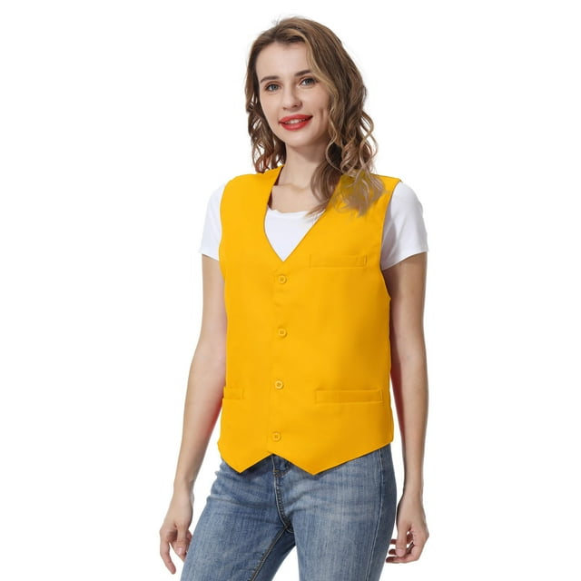 TOPTIE Gilet à Boutons Unisexe Gilet d'Uniforme de Travail-Jaune-G