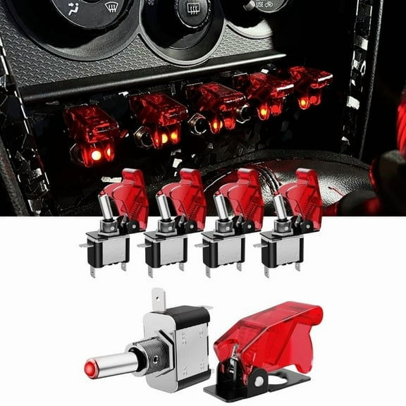 5Pcs Red Lighted Toggle Switch, 20A SPST 3 Pin ON/Off Rocker Toggle Switch for Auto RV Truck