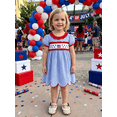 thumbnail image 5 of BemeyourBBs Kids Toddler Baby Girl 4th of July Dress Fourth of July Outfit Baby Girl Patriot Independent Day Dress Short Sleeve Plaid Stars American Flag Embroidery Scalloped Summer Dress, 5 of 9
