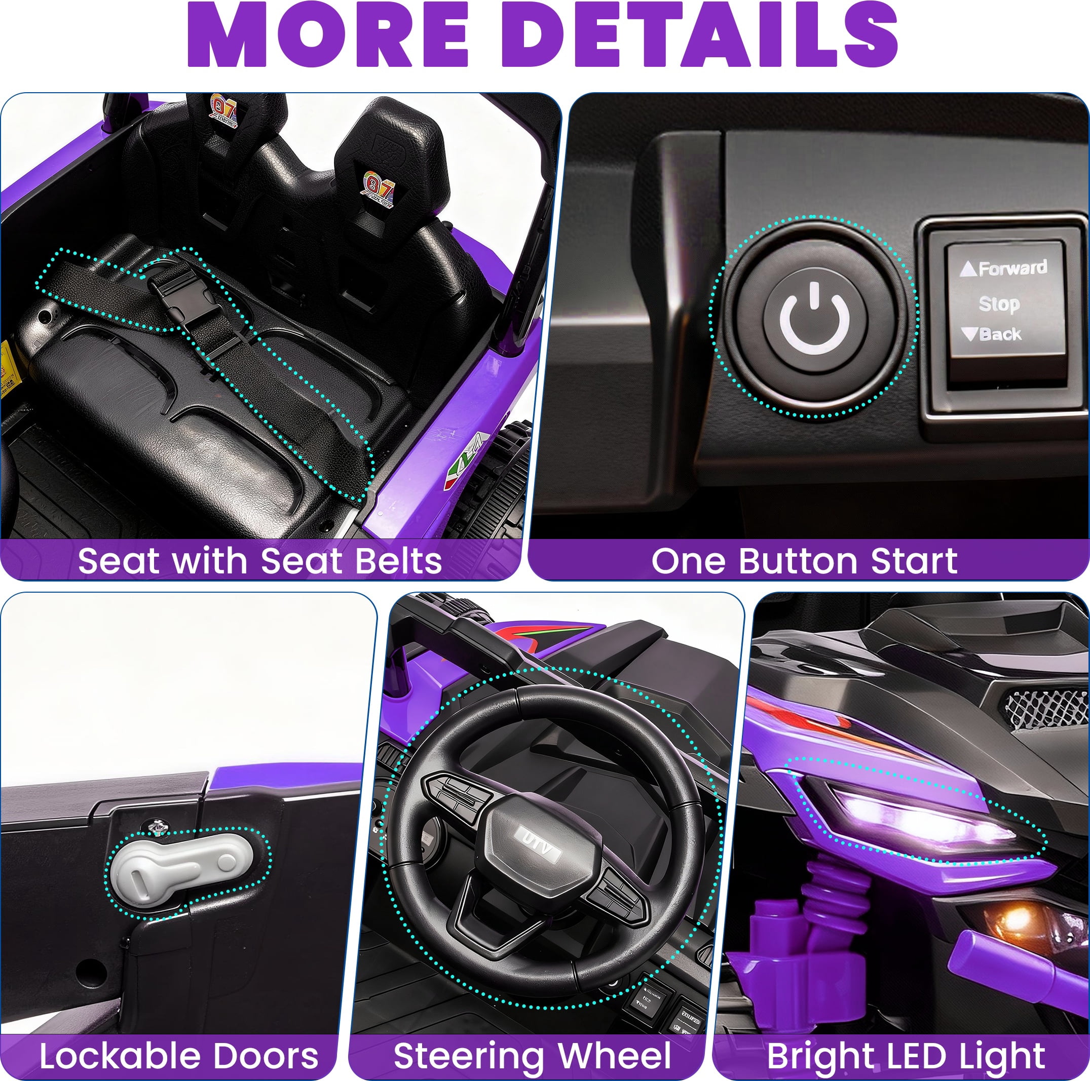 iRerts 24V Powered Ride on Car UTV, Kids Ride on Toys with Remote Control, Bluetooth, Music, 4 Wheels Suspension, LED Light, Kids Car 4 Wheeler Electric Vehicles for Boys Girls Ages 3-5 Gifts, Purple