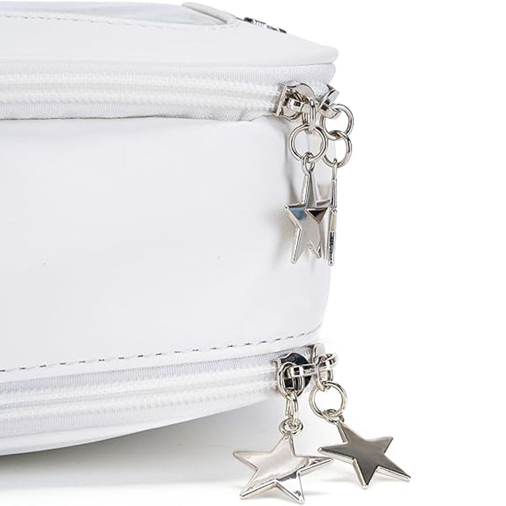 Jiibva White Star Backpack PU Leather Shoulder Bag Star Shape Tote Bag, Y2K Spicygirl Travel Backpack Messenger Bag