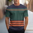 thumbnail image 2 of Maean Men's Striped T Shirt Short Sleeve Round Neck Color Block Summer Tops Casual Tee for Mens, 2 of 5