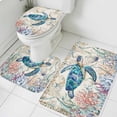 thumbnail image 3 of Teal Sea Turtle Coastal Bath Mat 3 Piece Bathroom Rug Set, Retro Ocean Summer Beach Coral Non Slip Bath Rug Contour Mat and Toilet Lid Cover, Absorbent Shower Mats Soft Bath Rugs and Mats Sets, 3 of 8