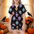 thumbnail image 2 of Afdoent Girls Pajamas Set Halloween Skeleton Print Sleepwear Short Sleeve With Shorts 2Pcs Pajama Sets For Kids Casual Lapel Loungewear Comfortable Holiday Sleepwear 13-14 Years, 2 of 5