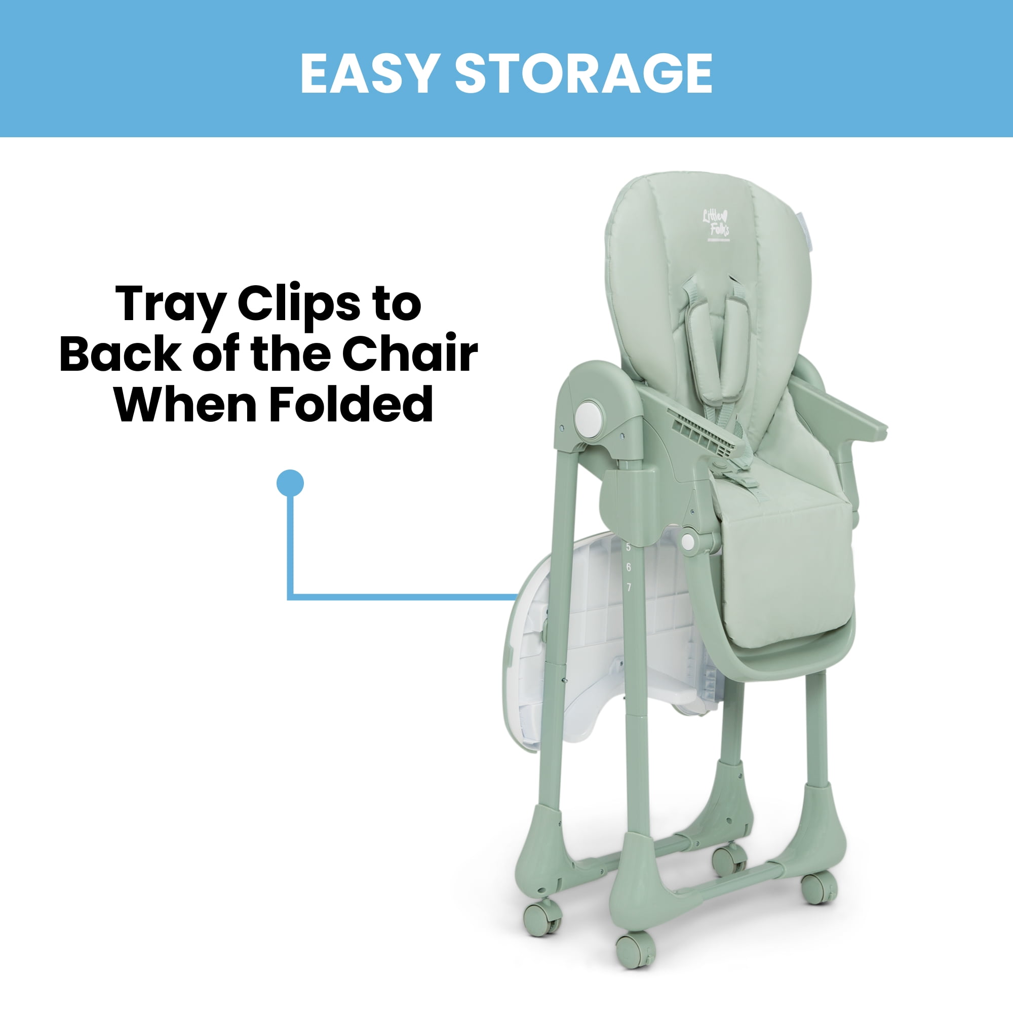 Little Folks by Delta Children 2-in-1 SlimFold High Chair for Babies and Toddlers, Sage Green