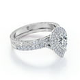 thumbnail image 3 of JeenMata Edwardian Decorative 1.75 Carat Pear Shaped Moissanite Dual Halo Style Bridal Set in 18K White Gold Plating over Silver, 3 of 7