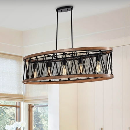 

Edvivi Lighting Sequoias 5-Light Black and Wood Chandelier with Mesh Metal Drum