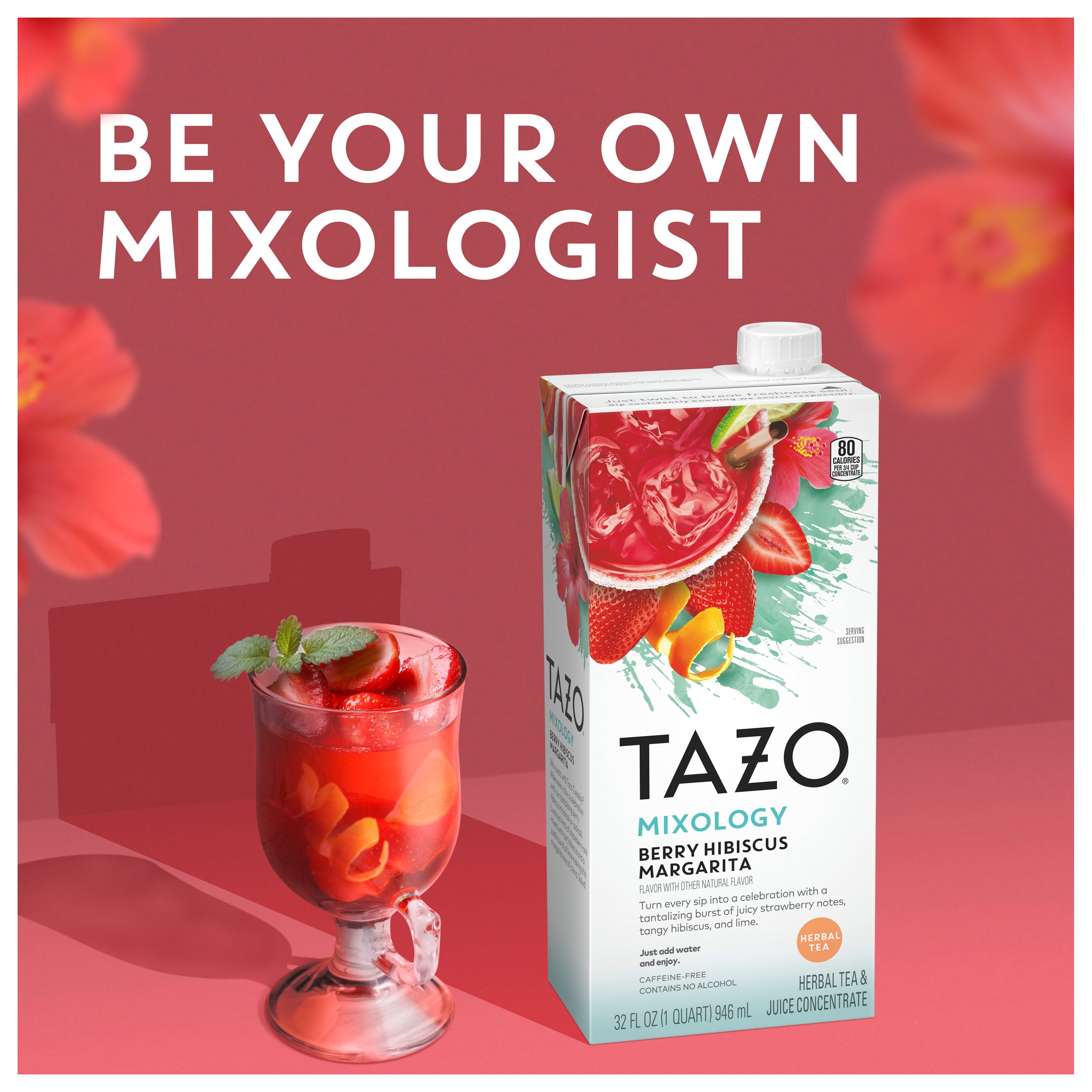 TAZO Mixology Berry Hibiscus Margarita Iced Tea Concentrate, Herbal Tea, 32 Oz Carton