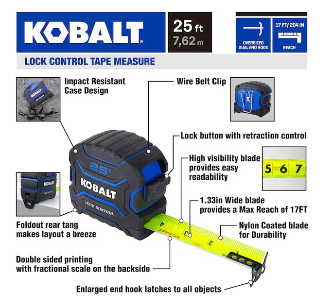 Kobalt Lock Control 25-ft Tape Measure