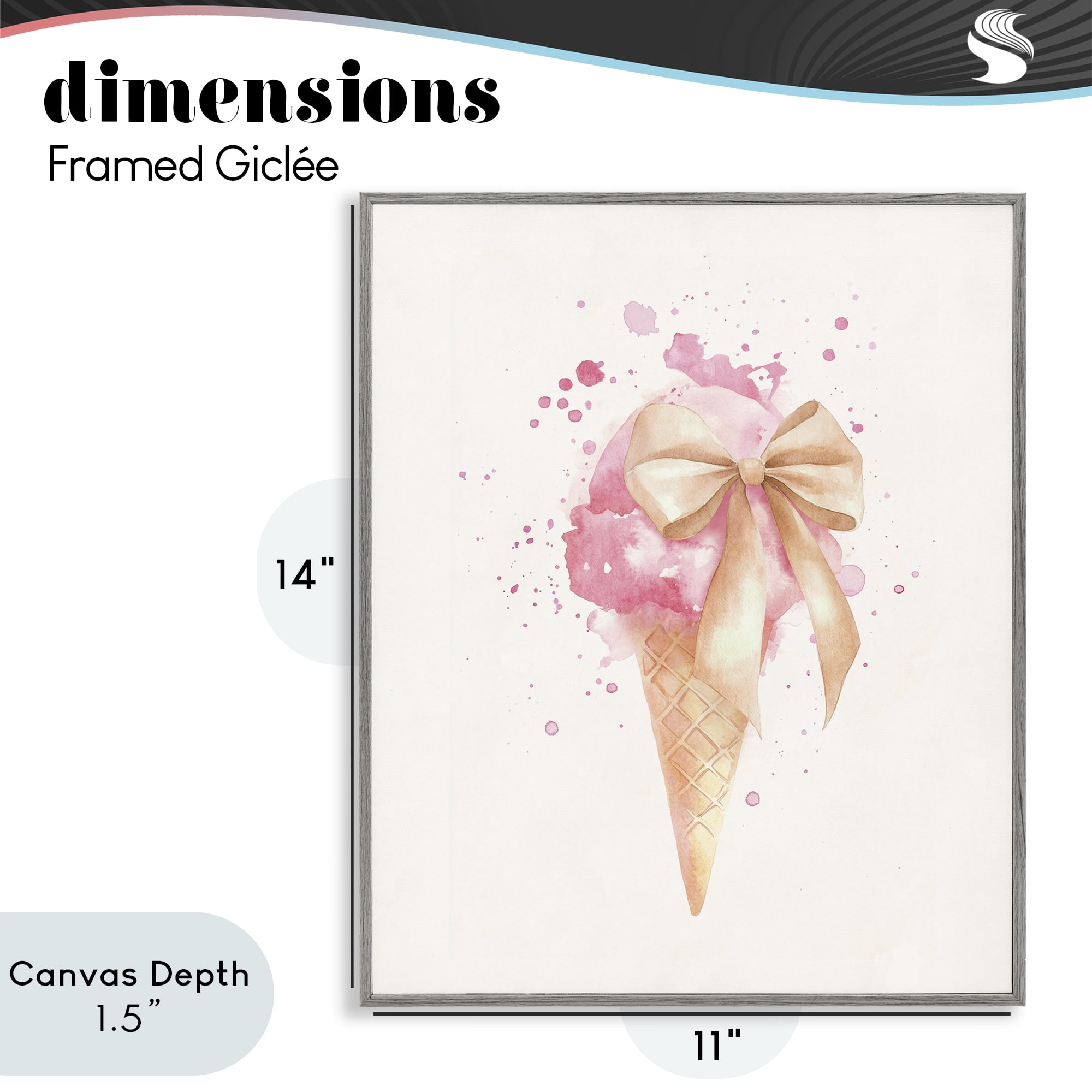 Stupell Industries Icy Charm Ice Cream Cone Gray Framed Giclee Art, design by Svetlana Aleynikova